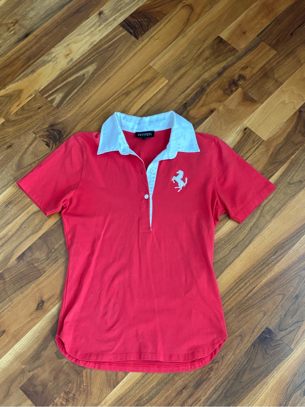 Ferrari Red Womens' Polo Pants Shirt with White Collar, USED
